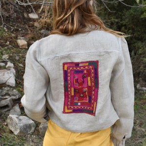 Hemp Patchwork Jacket / Women Embellished Handmade Embroidered Jacket / One 0f a Kind image 1