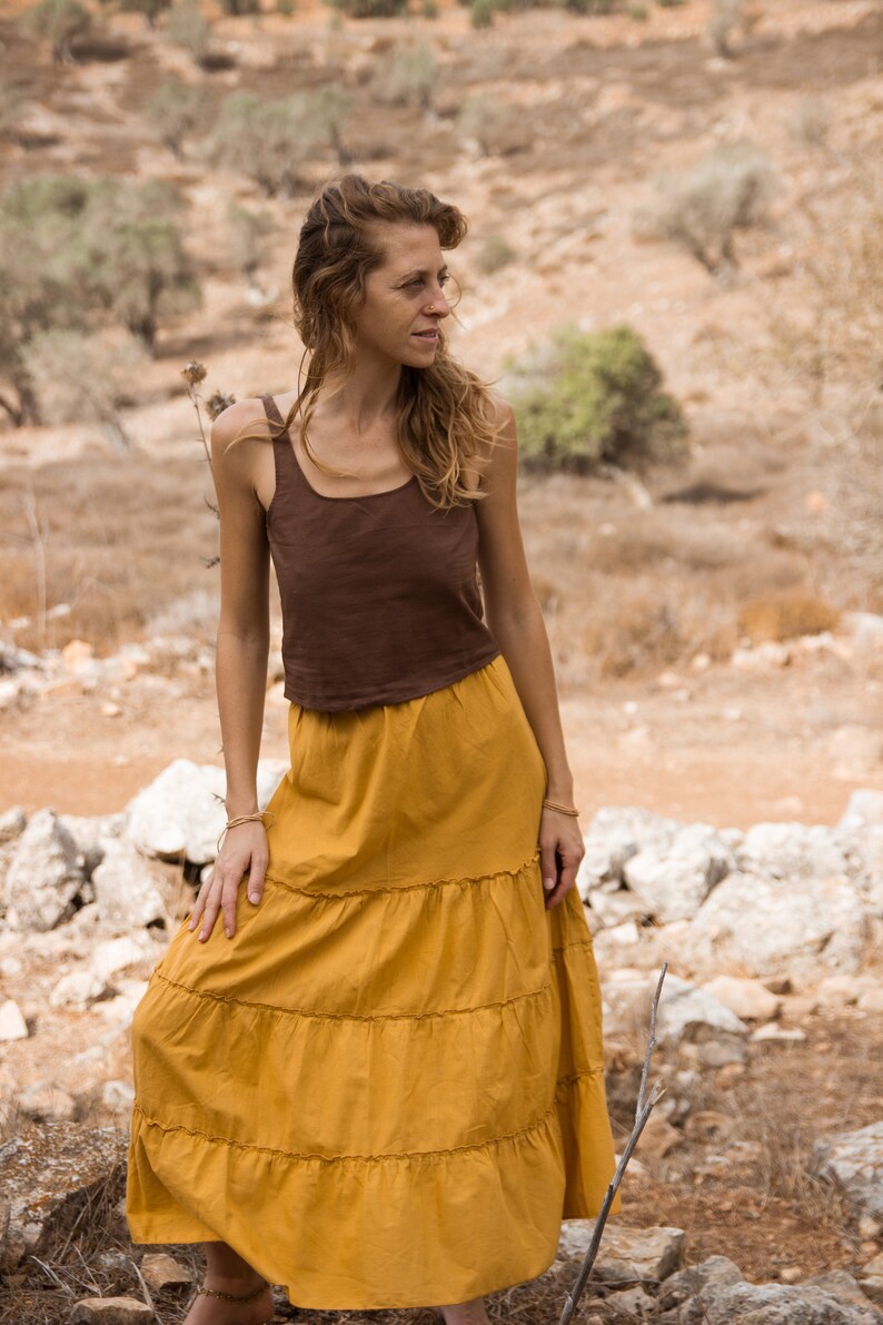 Flutter Skirt in mustered, Boho Skirt Maxi, Earthy Natural Clothing image 3