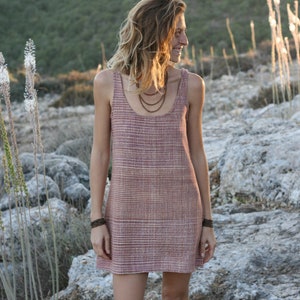 Backless Mini Dress - Sleeveless Tunic - Summer Tunic - Natural Khadi Cotton Woman Top