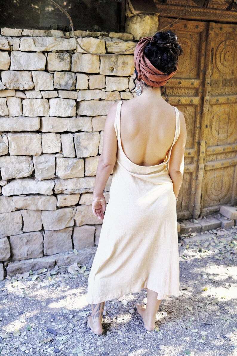 Hemp And Organic Cotton Dress /Cream Color Open Back Tank Dress / Boho Maxi Dress / Sleeveless Dress image 7