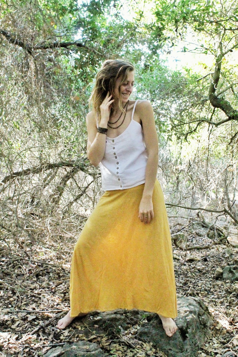 Long Jersey Mustard Skirts/Hemp and Organic Cotton Skirt/ Sustainable Textile image 3