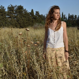 White Tank Top, Women Tank Top, Backless Top, Open Back Blouse, Hemp Women Top, Crop Top With Button Front image 10