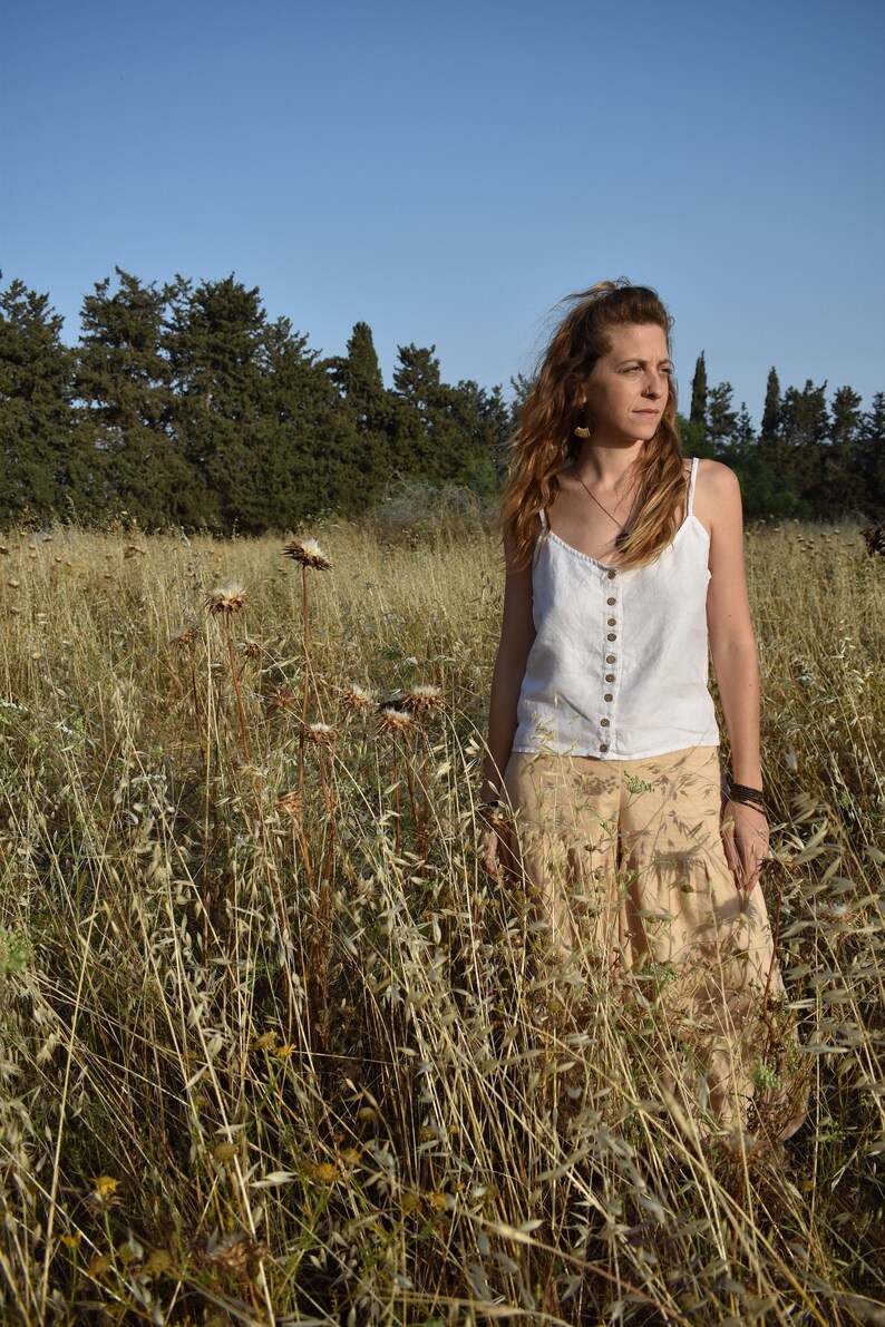 White Tank Top, Women Tank Top, Backless Top, Open Back Blouse, Hemp Women Top, Crop Top With Button Front image 10