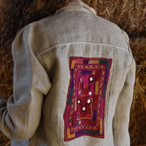 Hemp Patchwork Jacket / Women Embellished Handmade Embroidered Jacket / One 0f a Kind image 2