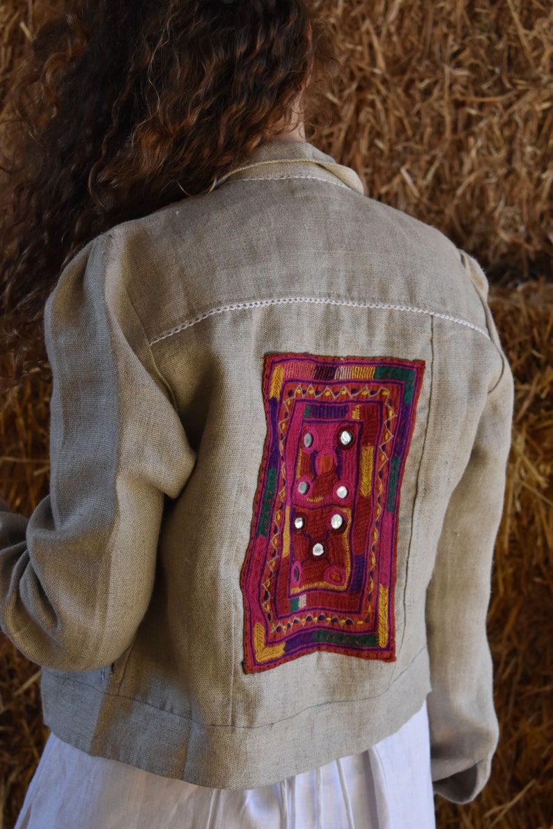 Hemp Patchwork Jacket / Women Embellished Handmade Embroidered Jacket / One 0f a Kind image 2