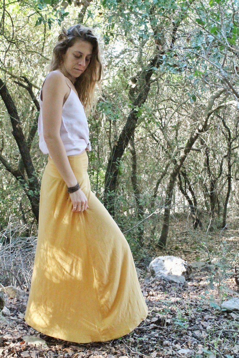 Long Jersey Mustard Skirts/Hemp and Organic Cotton Skirt/ Sustainable Textile image 4