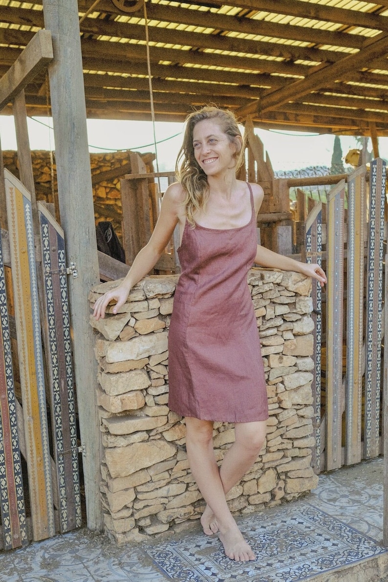Brown Backless Hemp Mini Dress / Summer Tunic / Earthy Natural Clothing / Sleeveless Mini Dresses image 8