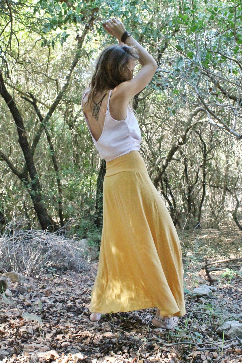 Long Jersey Mustard Skirts/Hemp and Organic Cotton Skirt/ Sustainable Textile image 7