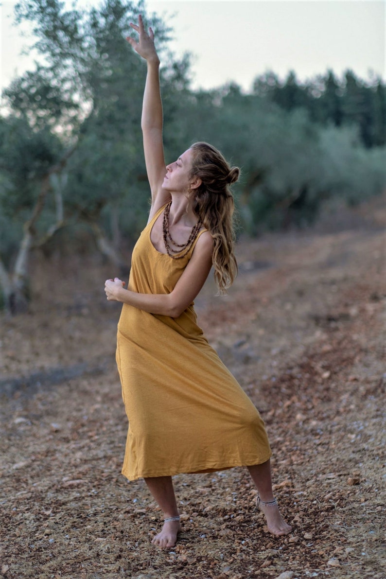 Sleeveless Open Back Dress / Mustard Tank Dress / Boho Maxi Etsy