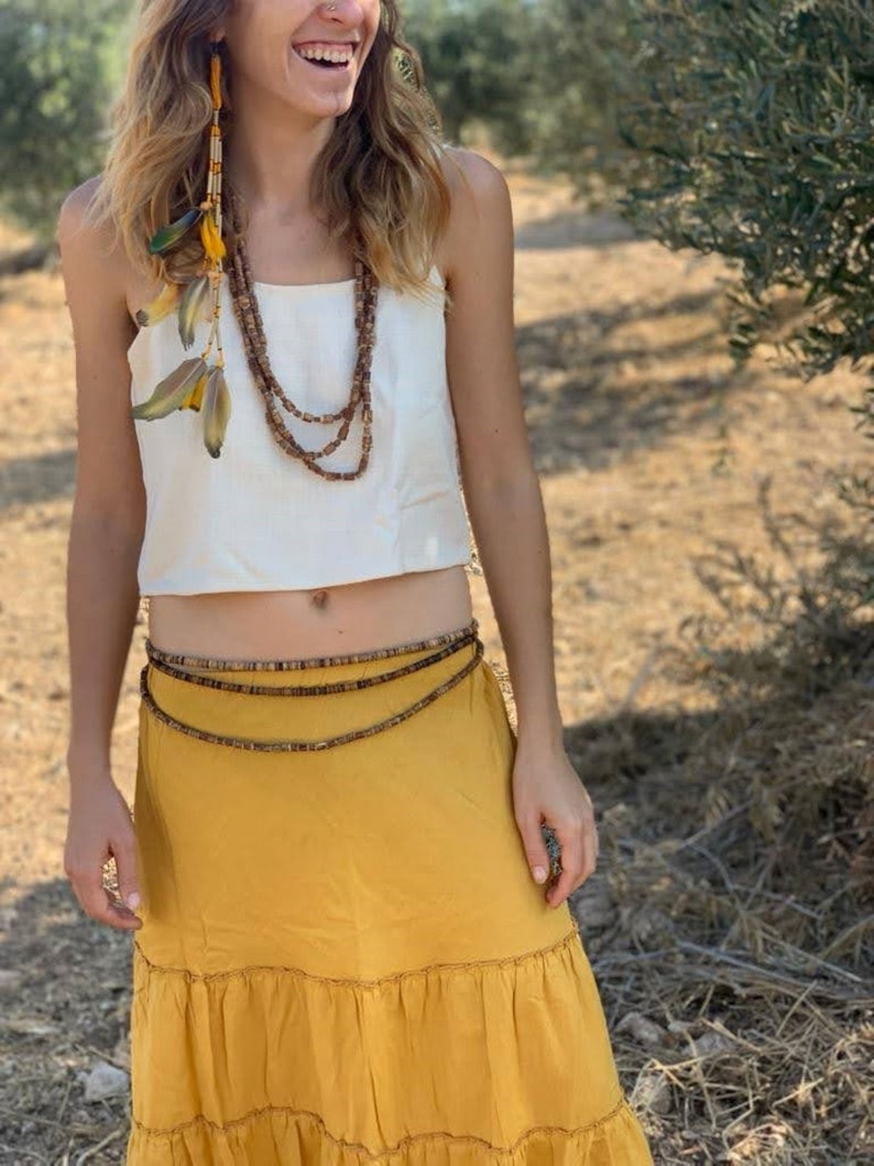 Flutter Skirt in mustered, Boho Skirt Maxi, Earthy Natural Clothing image 8