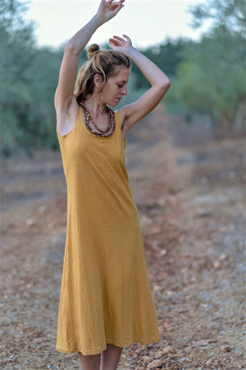 Sleeveless Open Back Dress / Mustard Tank Dress / Boho Maxi Etsy
