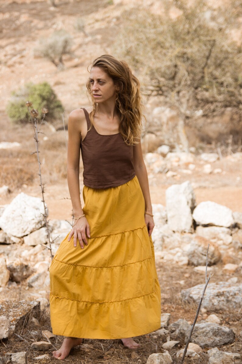 Flutter Skirt in mustered, Boho Skirt Maxi, Earthy Natural Clothing image 4