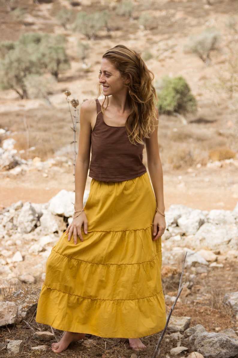 Flutter Skirt in mustered, Boho Skirt Maxi, Earthy Natural Clothing image 7