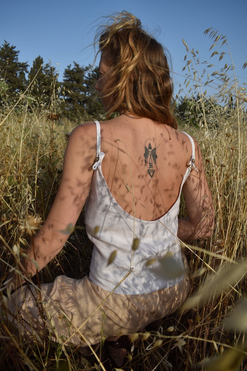 White Tank Top, Women Tank Top, Backless Top, Open Back Blouse, Hemp Women Top, Crop Top With Button Front image 2