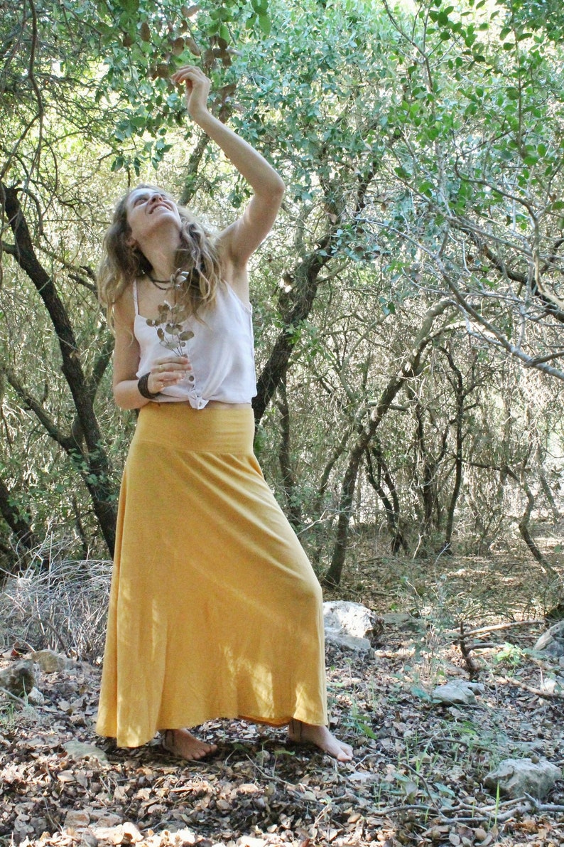 Long Jersey Mustard Skirts/Hemp and Organic Cotton Skirt/ Sustainable Textile image 5