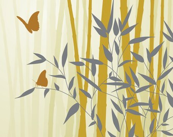 Butterflies with blossom, bullrushes, cow parsley and bamboo. A set of 4 art illustrations to download. Prints and wall art.