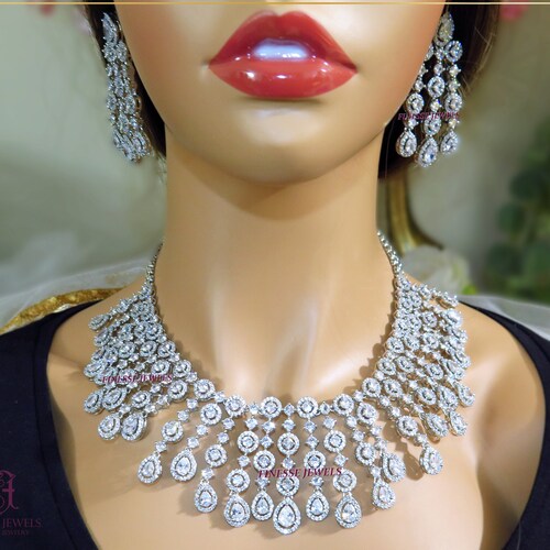 CZ Necklace CZ Jewelry Set Bridal Jewelry Indian Jewelry - Etsy