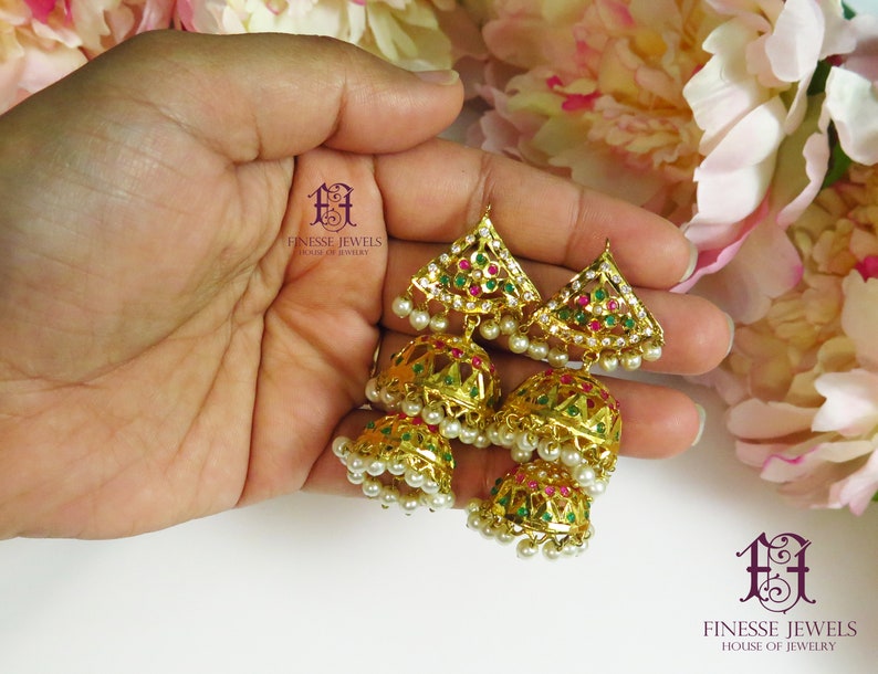 Hyderabadi Earrings Jadau Navrattan Jewelry,Pakistani Chandbali