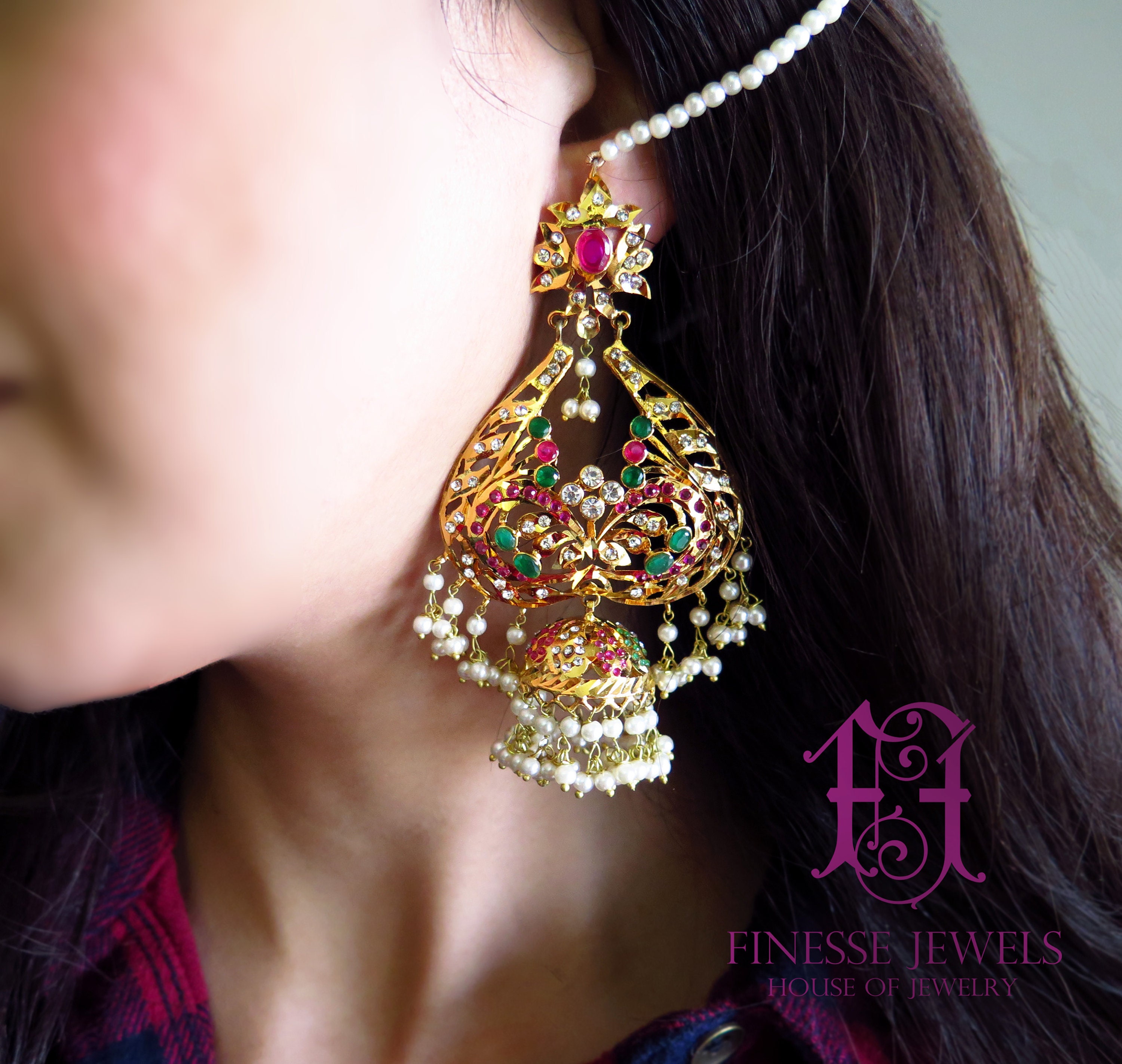 Gold Plated Jhumka Earrings made in Sterling Silver with Studded Stone