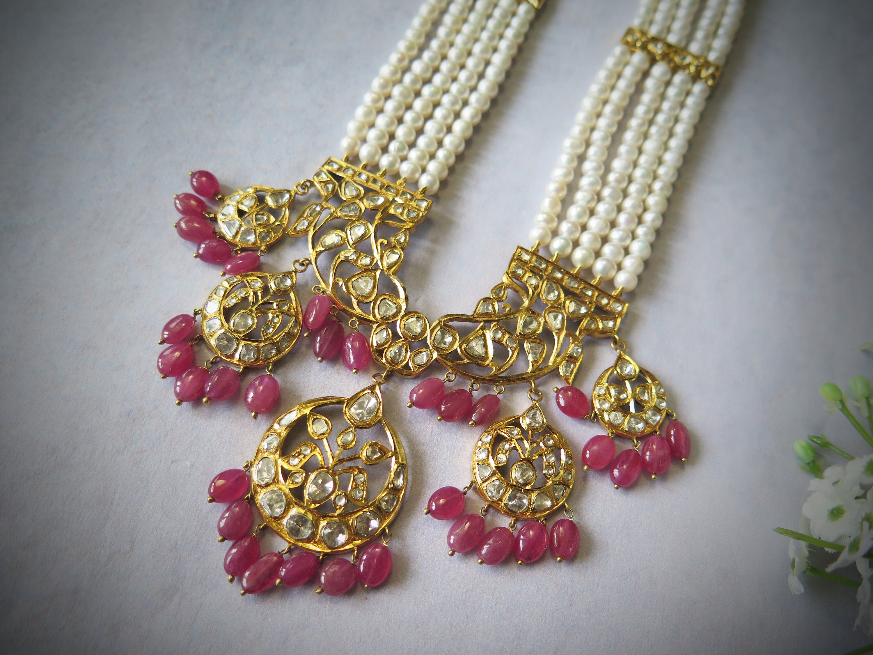 22K Gold Diamonds Polki Rani Haar Set 