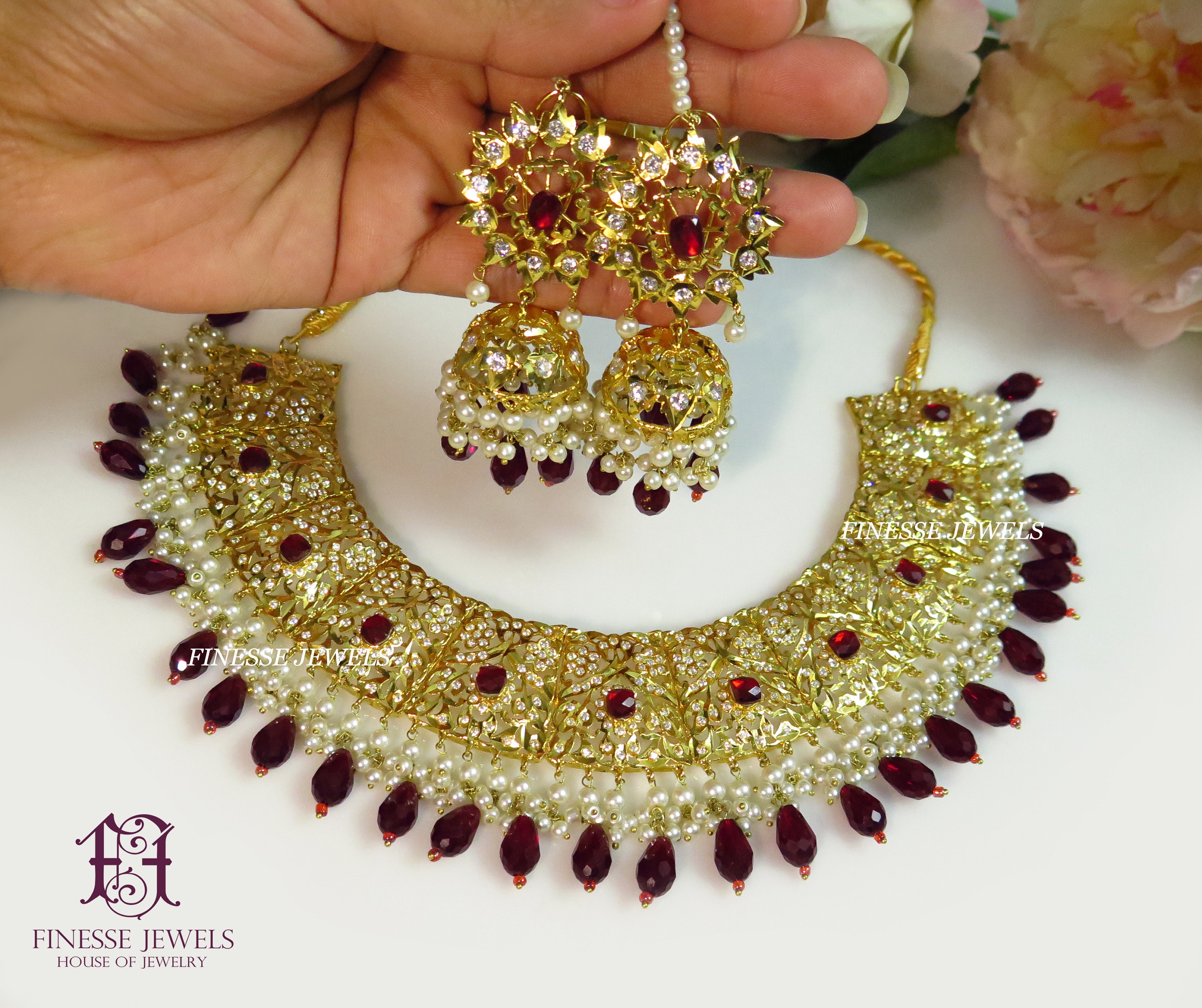 Hyderabadi Pakistani Choker Jhumka Tikka Set Kundan Jewelry - Etsy