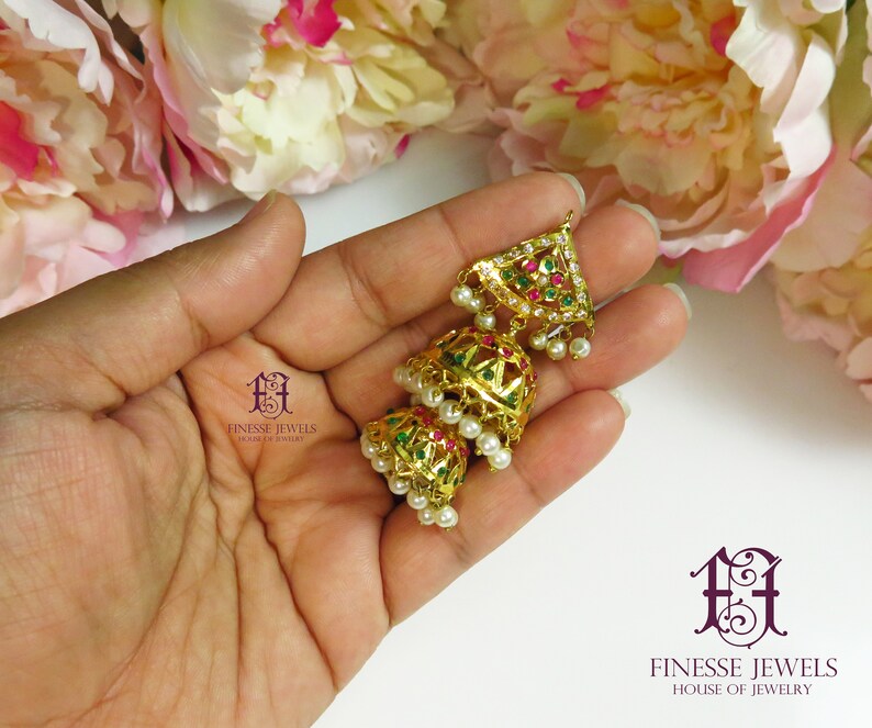 Hyderabadi Earrings Jadau Navrattan Jewelry,Pakistani Chandbali