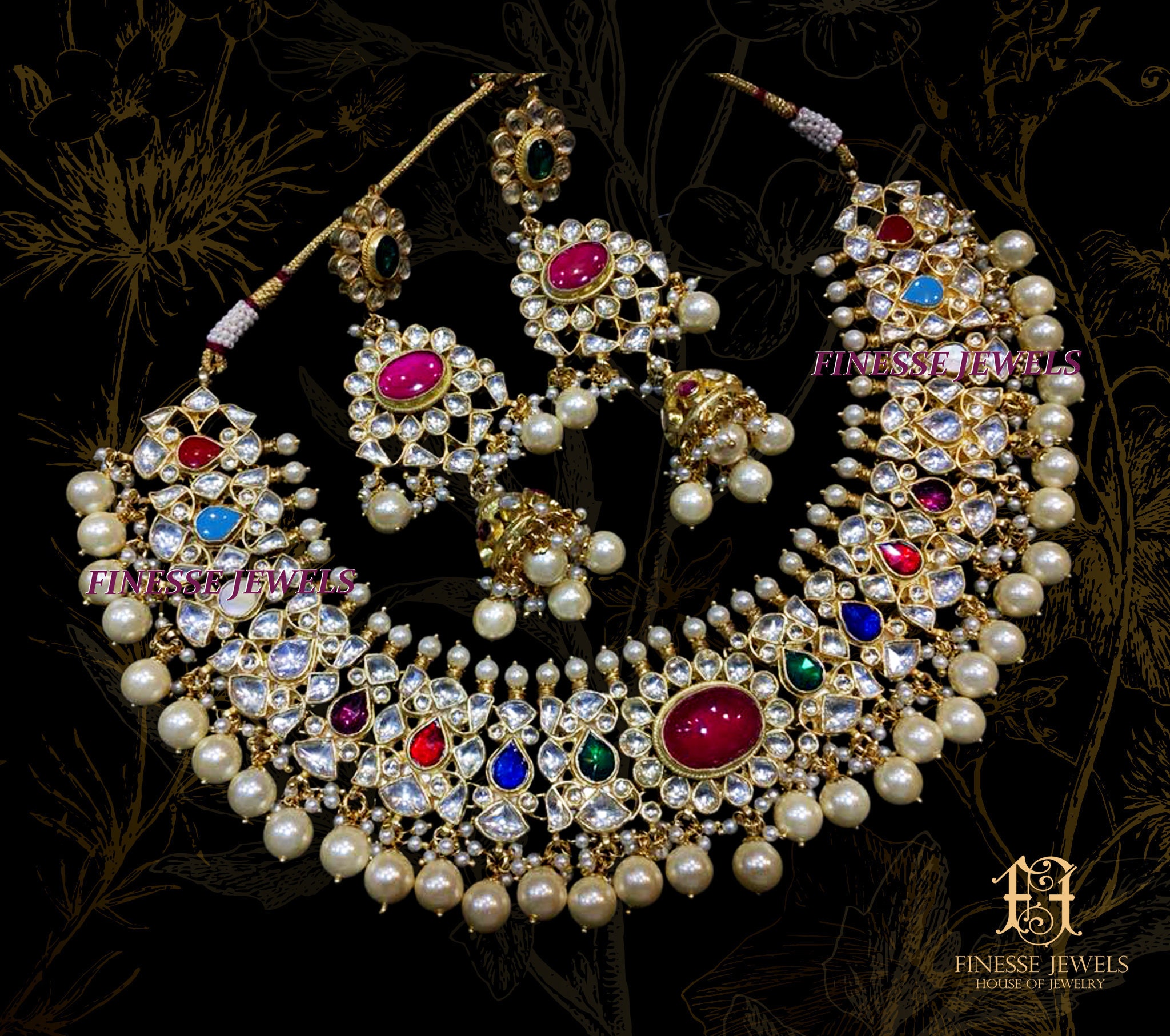 Navratan Choker Kundan Necklace Set 