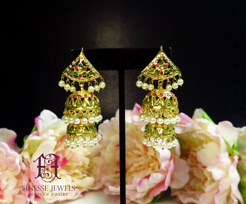 Hyderabadi Earrings Jadau Navrattan Jewelry,Pakistani Chandbali