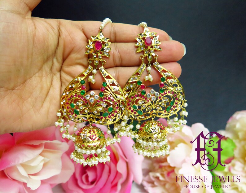 Hyderabadi Earrings pakistani Jhumka Jadau Navrattan Jewelry Etsy