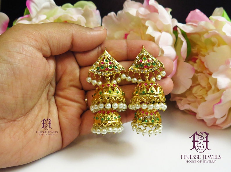 Hyderabadi Earrings Jadau Navrattan Jewelry,Pakistani Chandbali