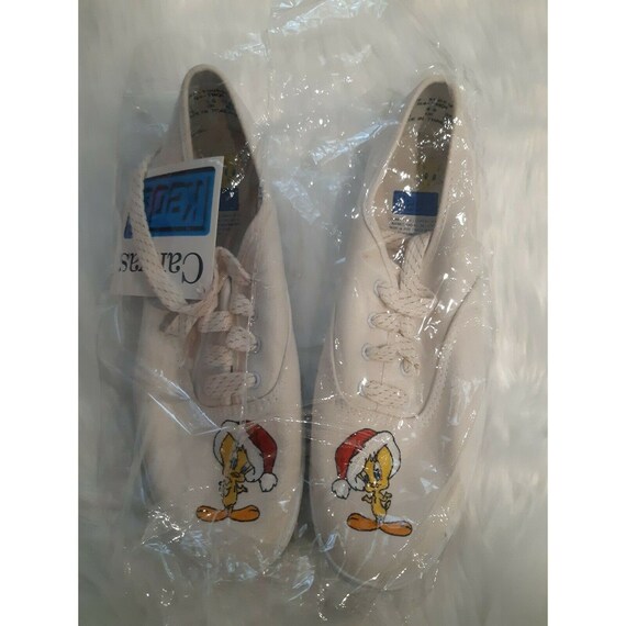 Vintage Keds Tweety Bird Santa Shoes Flats Lace U… - image 1