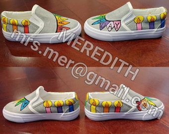 Hand Painted Kids Happy Birthday Party Shoes Flats Slip On Customizable