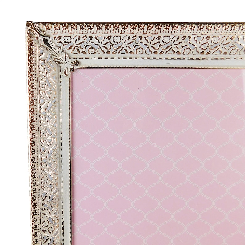 Vintage Mid Century Gold White Washed Metal Filigree Picture Frame 10 x 12