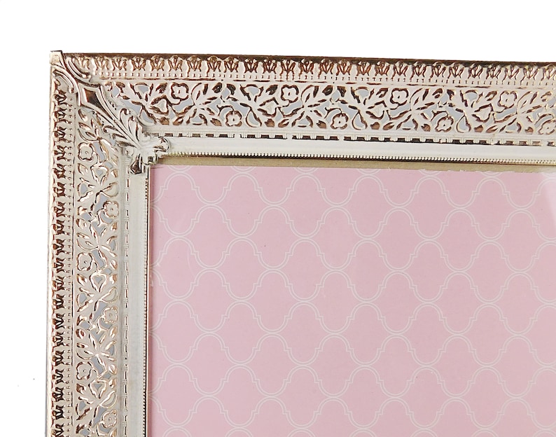 Vintage Mid Century Gold White Washed Metal Filigree Picture Frame 10 x 12