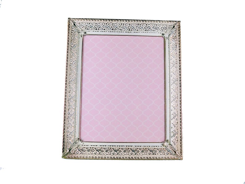 Vintage Mid Century Gold White Washed Metal Filigree Picture Frame 10 x 12