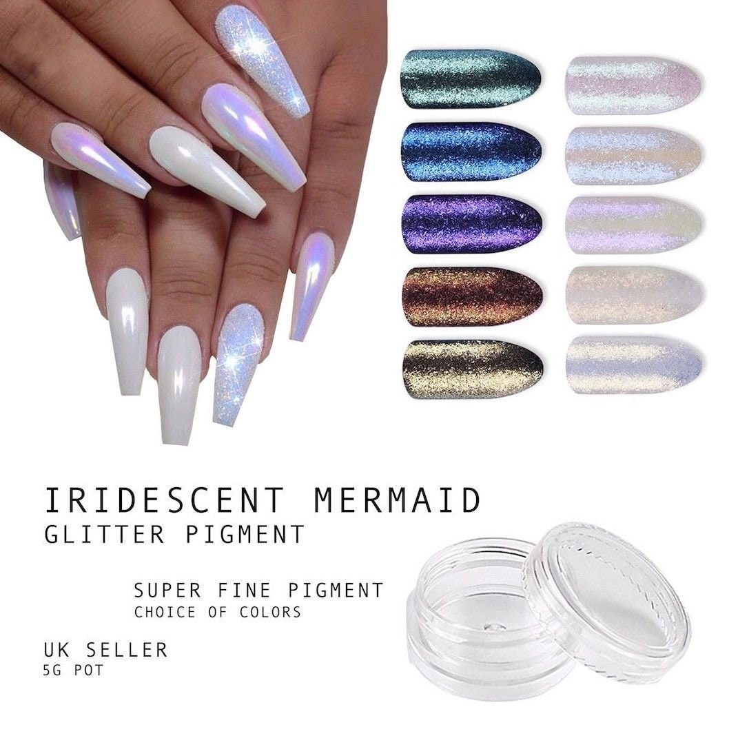 5 Colour Mermaid Effect Glitter Nail Powder Dust Pigment - Etsy UK