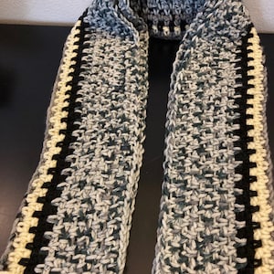 Black and White Striped Crochet Scarf