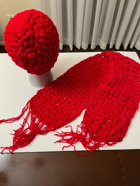 Red Crochet Hat and Scarf Set - Etsy display picture 1