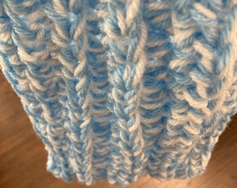 Light Blue and White Crochet Cowl