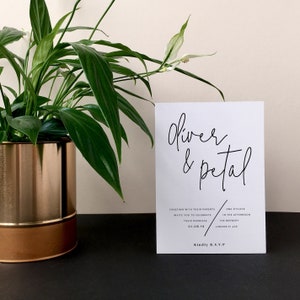 Script White SAMPLE Wedding Invitation - Modern, chic, Calligraphy, black and white, luxury, UK, America, Australia, stylish, trendy