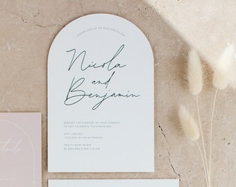 Arched Script SAMPLE Wedding Invitation - Modern, stylish, minimal, monochrome, contemporary, arch invitation UK, America, Australia, trendy