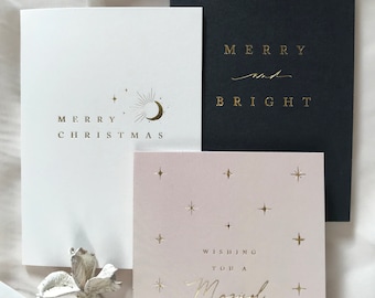 Blush, Navy and White Luxury Gold Foil Christmas Cards