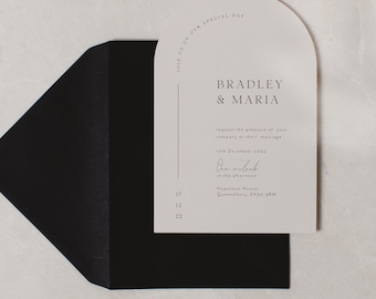 Arch Mocha SAMPLE Invito di nozze - Moderno, elegante, minimale, toni moka, contemporaneo, invito ad arco Regno Unito, America, Australia, trendy