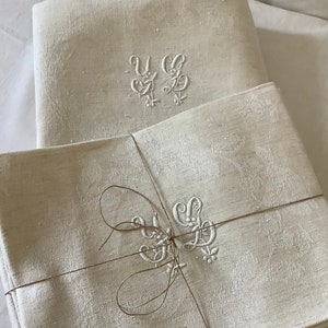 Set Lovely Antique French Damask Linen TableCloth + 12 Napkins mono YL
