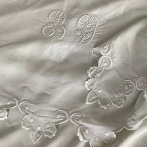 Antique French Linen Hand Embroidered Heirloom Dowry Sheet  Monogram &quot;BD&quot;