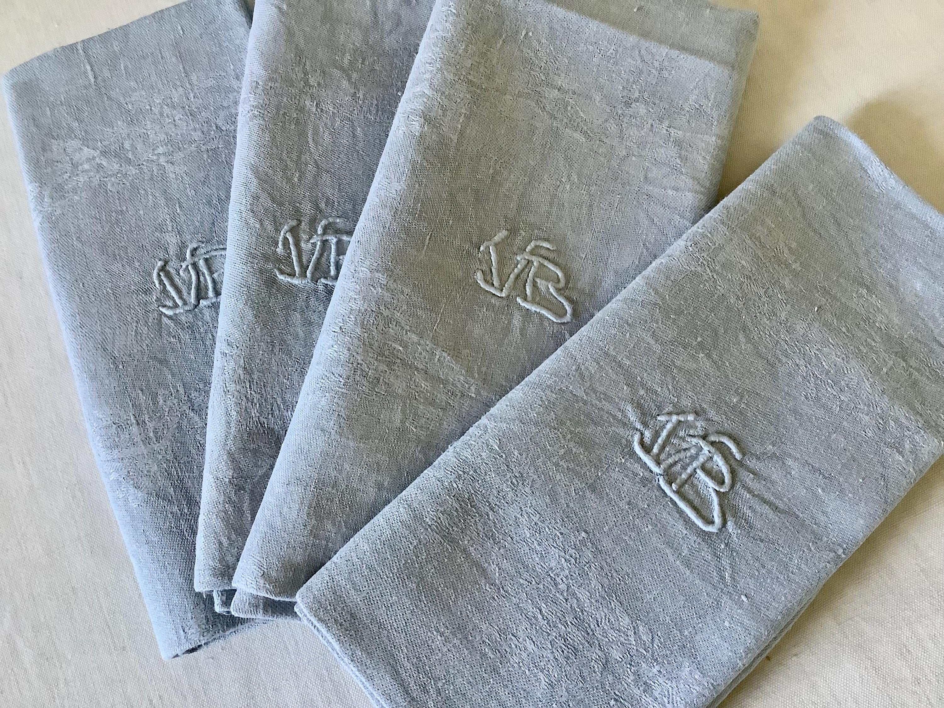 Lot De Serviettes De Table Anciennes En Coton, Couleur Jaune Citron – Fait Main, Vintage