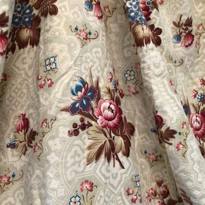 Antique French Fabric 19th Century  Floral Curtain Panel Yardage
