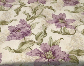 Lovely Antique/ Vintage French Cotton Fabric Art Nouveau Tulips Purple