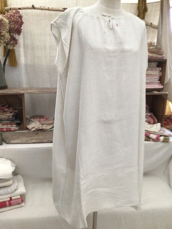 Antique French linen night dressing gown peasant … - image 2