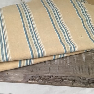 Antique Early 19th C. French  Blue stripe Linen Cotton Ticking RARE